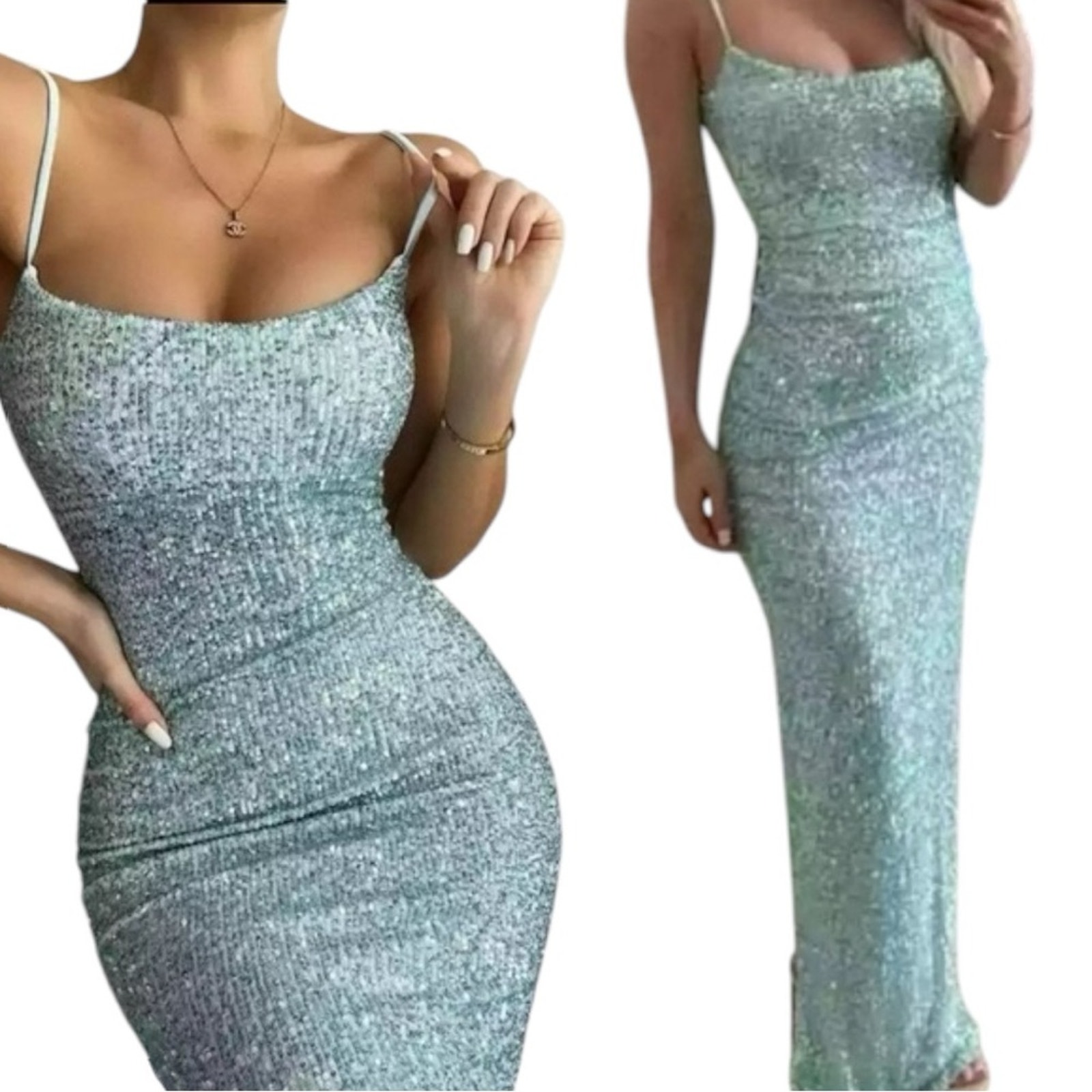 Nookie Nwt Lovers Nothings Mint Sequined Maxi Evening Dress Gown Small $369